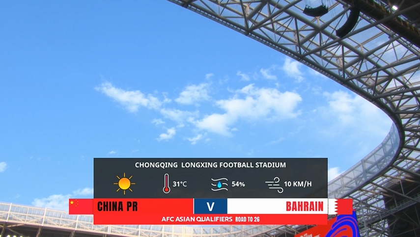 正值盛夏！國(guó)足主場(chǎng)重慶龍興足球場(chǎng)氣溫31℃，濕度54%