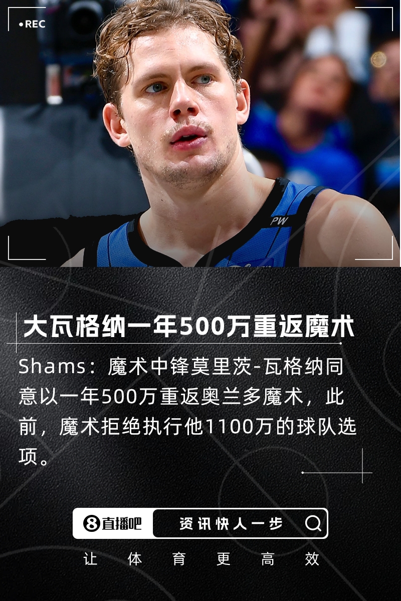 此前1100萬球隊選項被拒??Shams：大瓦格納一年500萬重返魔術