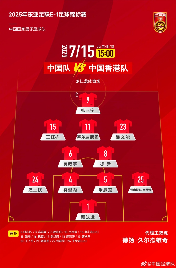 三戰(zhàn)全首發(fā)！34歲顏駿凌東亞杯三場均首發(fā)出戰(zhàn)，薛慶浩于金永無緣