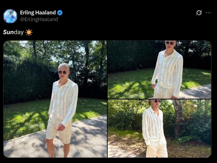 休閑時光！哈蘭德社媒曬身著休閑服照片：陽光明媚的周日！